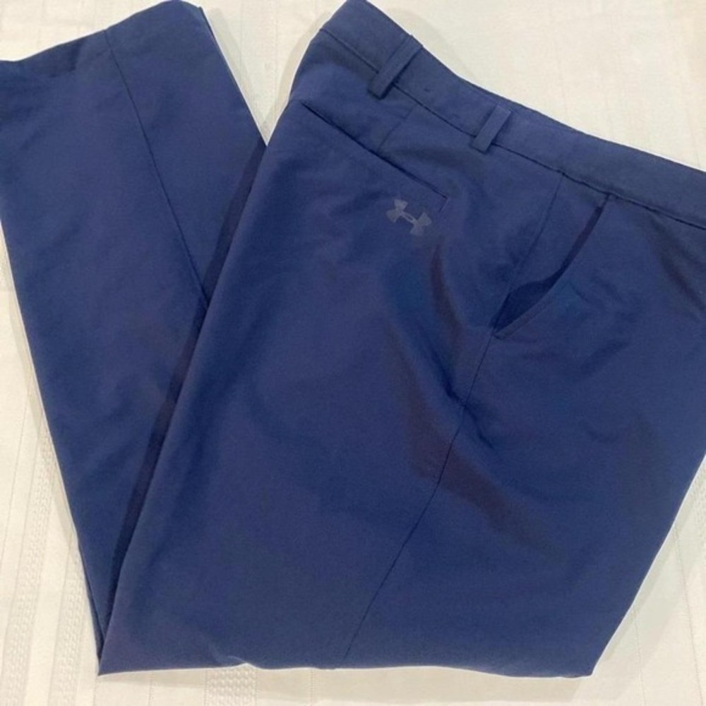 Under Armour Mens Navy Blue Golf Pants Flat Front Performance Trousers 40/32